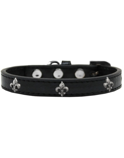 Silver Fleur De Lis Widget Dog Collar Black Size 10