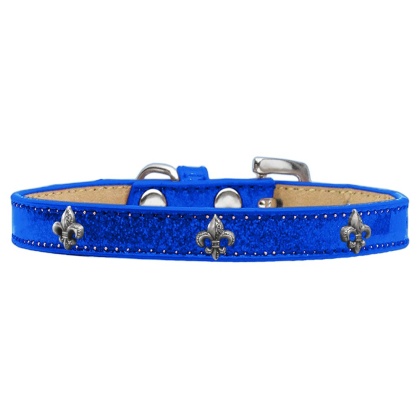 Silver Fleur De Lis Widget Dog Collar Blue Ice Cream Size 10