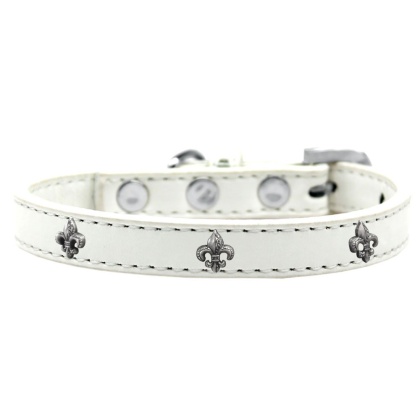 Silver Fleur De Lis Widget Dog Collar White Size 10