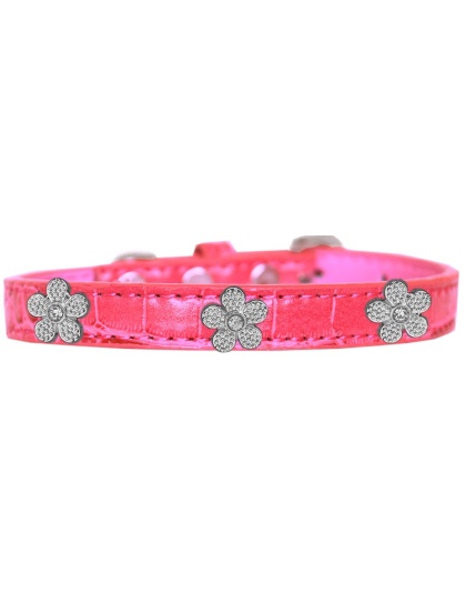 Silver Flower Widget Croc Dog Collar Bright Pink Size 10