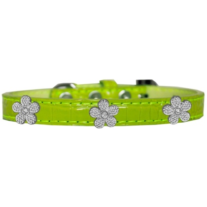 Silver Flower Widget Croc Dog Collar Lime Green Size 10