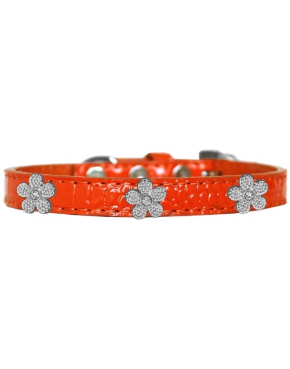 Silver Flower Widget Croc Dog Collar Orange Size 10