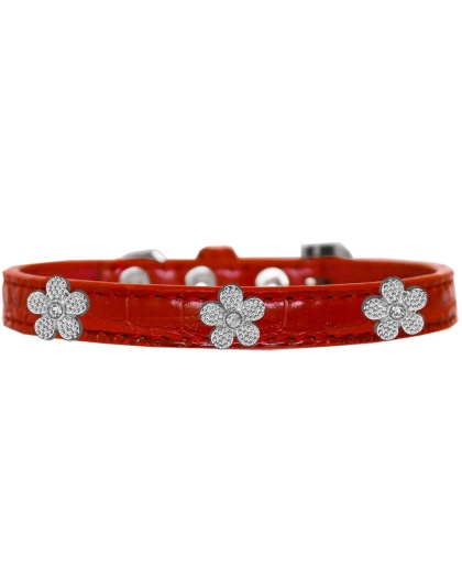 Silver Flower Widget Croc Dog Collar Red Size 10