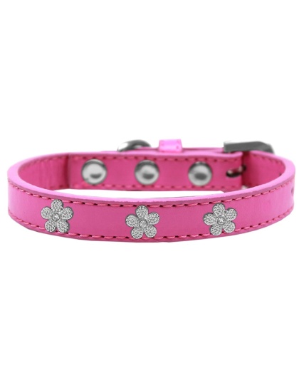 Silver Flower Widget Dog Collar Bright Pink Size 10