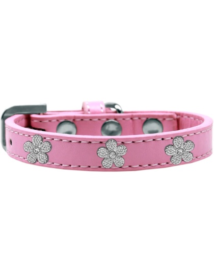 Silver Flower Widget Dog Collar Light Pink Size 10