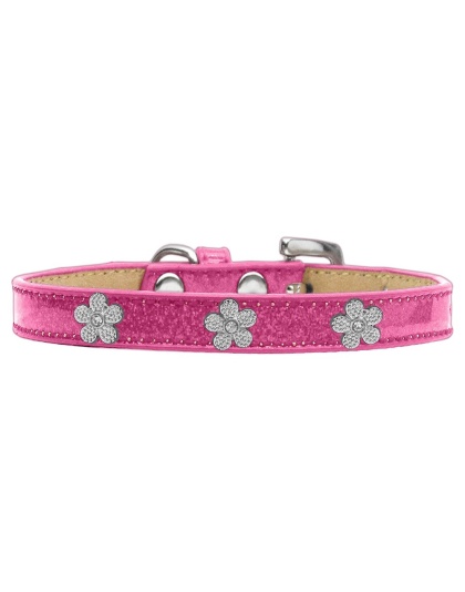 Silver Flower Widget Dog Collar Pink Ice Cream Size 10