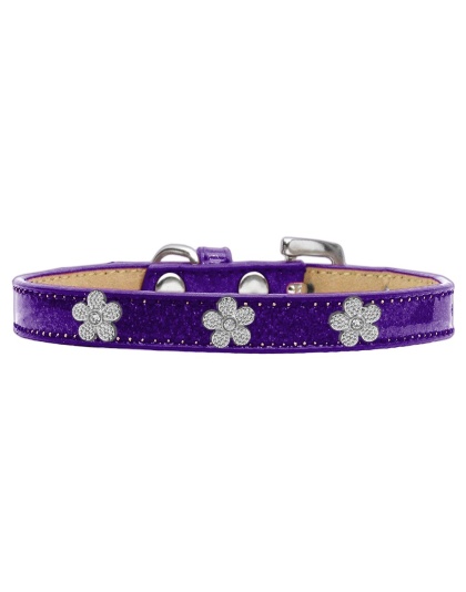 Silver Flower Widget Dog Collar Purple Ice Cream Size 10