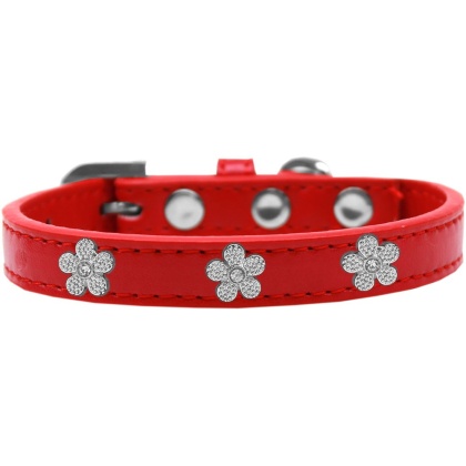 Silver Flower Widget Dog Collar Red Size 10