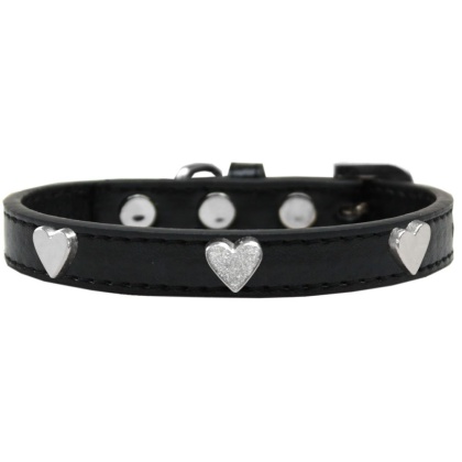 Silver Heart Widget Dog Collar Black Size 10