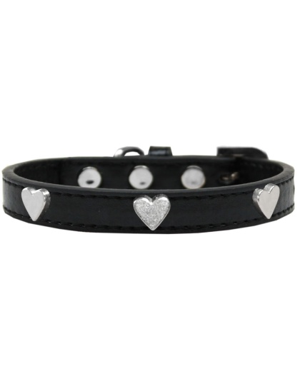 Silver Heart Widget Dog Collar Black Size 10