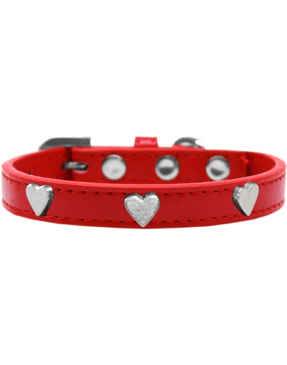 Silver Heart Widget Dog Collar Red Size 10