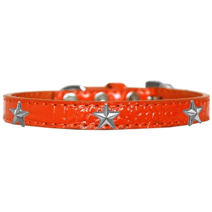 Silver Star Widget Croc Dog Collar Orange Size 10