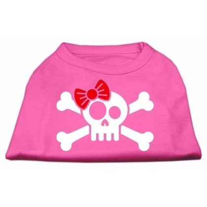 Skull Crossbone Bow Screen Print Shirt Bright Pink Lg