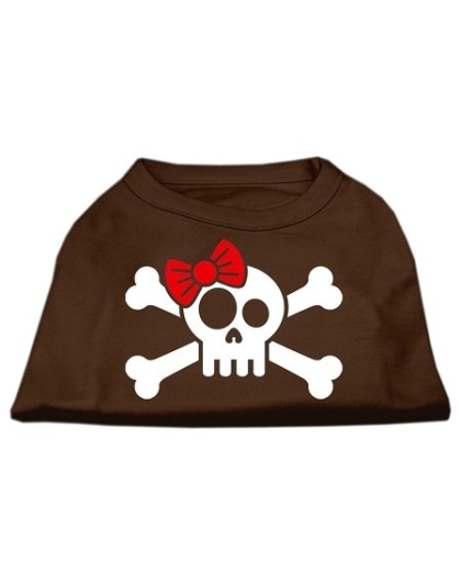 Skull Crossbone Bow Screen Print Shirt Brown Lg