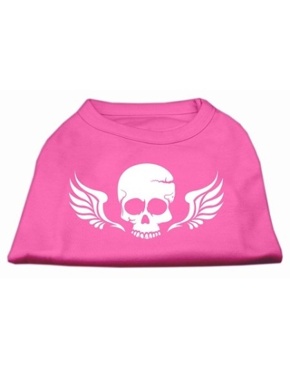 Skull Wings Screen Print Shirt Bright Pink Lg