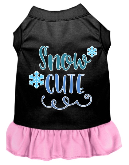 Snow Cute Screen Print Dog Dress Black with Light Pink Lg