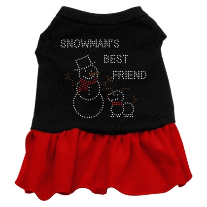 Snowman's Best Friend Rhinestone Dress Black with Red Lg