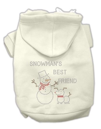 Snowman's Best Friend Rhinestone Hoodie Cream L