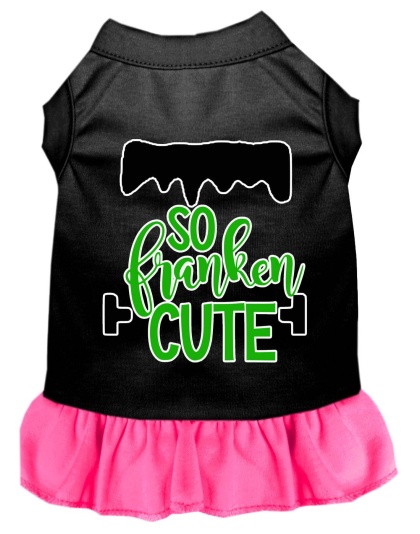 So Franken Cute Screen Print Dog Dress Black with Bright Pink Lg