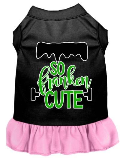 So Franken Cute Screen Print Dog Dress Black with Light Pink Lg