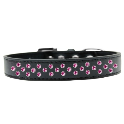 Sprinkles Dog Collar Bright Pink Crystals Size 12 Black