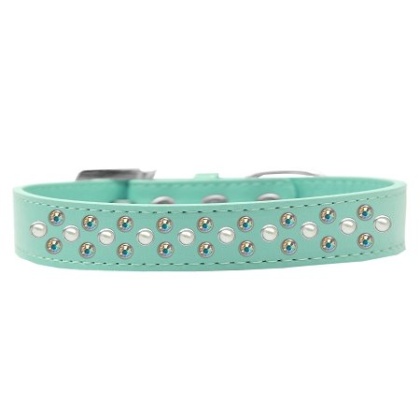 Sprinkles Dog Collar Pearl and AB Crystals Size 12 Aqua