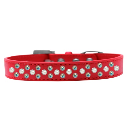Sprinkles Dog Collar Pearl and AB Crystals Size 12 Red