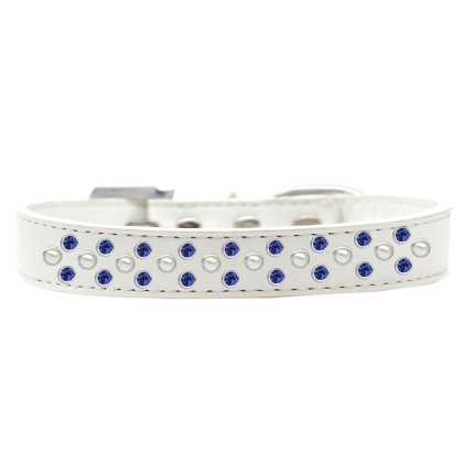 Sprinkles Dog Collar Pearl and Blue Crystals Size 12 White