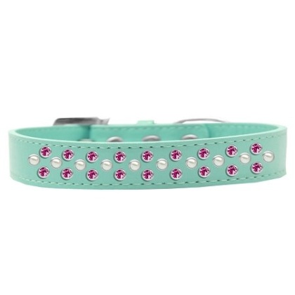 Sprinkles Dog Collar Pearl and Bright Pink Crystals Size 12 Aqua