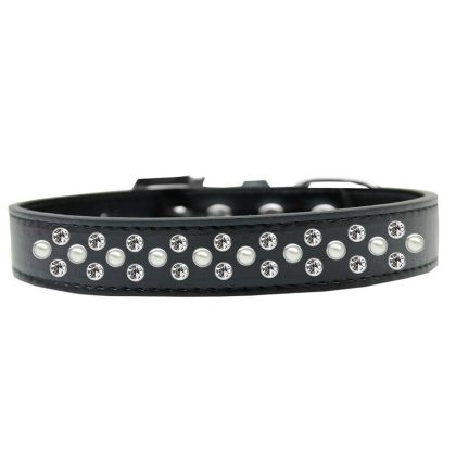 Sprinkles Dog Collar Pearl and Clear Crystals Size 12 Black