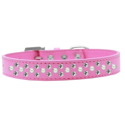 Sprinkles Dog Collar Pearl and Clear Crystals Size 12 Bright Pink