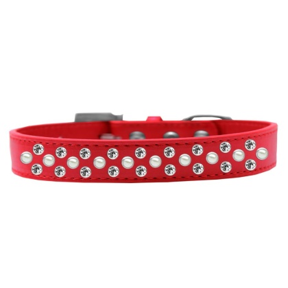 Sprinkles Dog Collar Pearl and Clear Crystals Size 12 Red