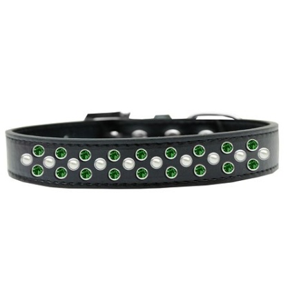 Sprinkles Dog Collar Pearl and Emerald Green Crystals Size 12 Black