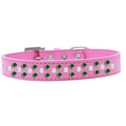 Sprinkles Dog Collar Pearl and Emerald Green Crystals Size 12 Bright Pink