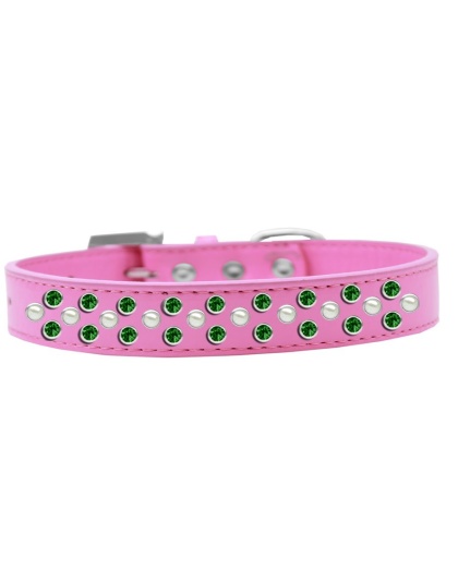 Sprinkles Dog Collar Pearl and Emerald Green Crystals Size 12 Bright Pink