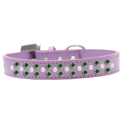 Sprinkles Dog Collar Pearl and Emerald Green Crystals Size 12 Lavender