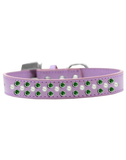 Sprinkles Dog Collar Pearl and Emerald Green Crystals Size 12 Lavender