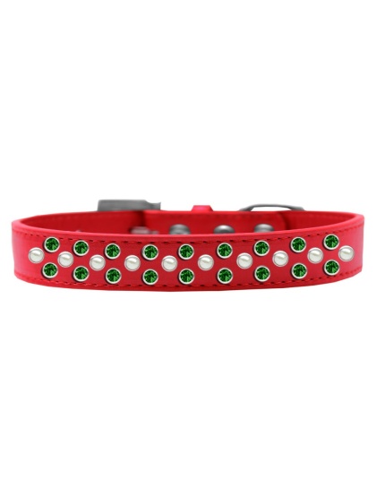Sprinkles Dog Collar Pearl and Emerald Green Crystals Size 12 Red