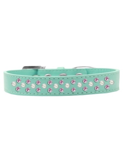 Sprinkles Dog Collar Pearl and Light Pink Crystals Size 12 Aqua