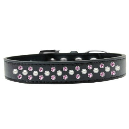 Sprinkles Dog Collar Pearl and Light Pink Crystals Size 12 Black