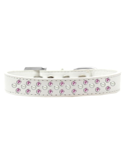 Sprinkles Dog Collar Pearl and Light Pink Crystals Size 12 White