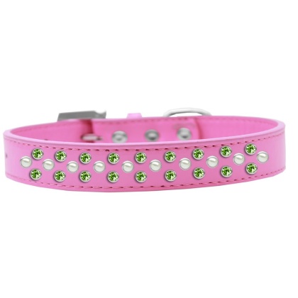 Sprinkles Dog Collar Pearl and Lime Green Crystals Size 12 Bright Pink