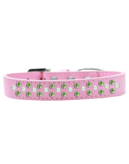Sprinkles Dog Collar Pearl and Lime Green Crystals Size 12 Light Pink