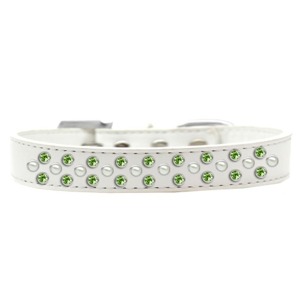 Sprinkles Dog Collar Pearl and Lime Green Crystals Size 12 White