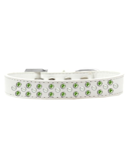 Sprinkles Dog Collar Pearl and Lime Green Crystals Size 12 White