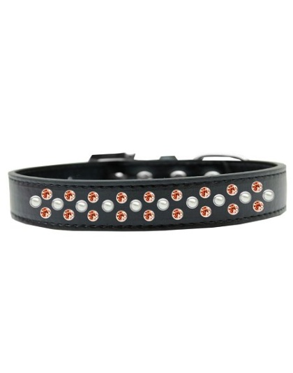 Sprinkles Dog Collar Pearl and Orange Crystals Size 12 Black