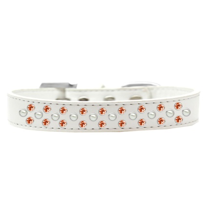 Sprinkles Dog Collar Pearl and Orange Crystals Size 12 White