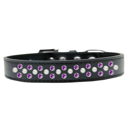 Sprinkles Dog Collar Pearl and Purple Crystals Size 12 Black