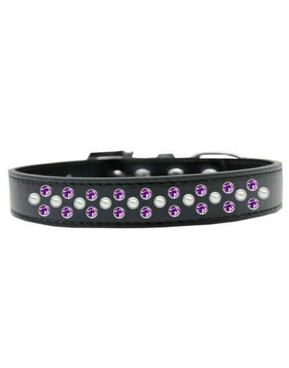 Sprinkles Dog Collar Pearl and Purple Crystals Size 12 Black