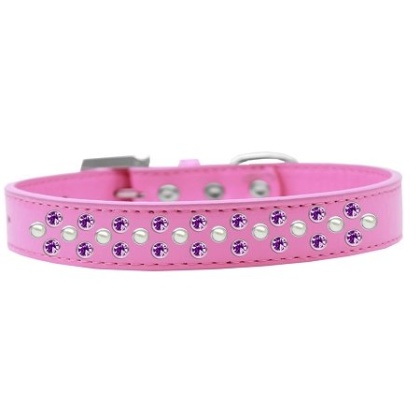 Sprinkles Dog Collar Pearl and Purple Crystals Size 12 Bright Pink